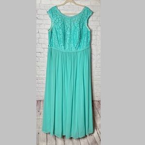 Azazie Long Bridesmaids Dress, sleeveless, style: Arden, color: Spa, size: 20